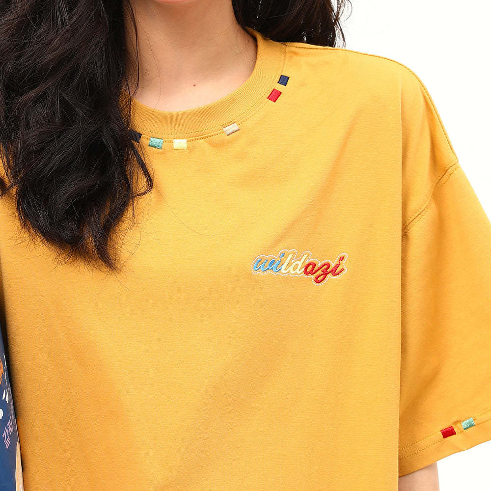 美式復古國風彩虹刺繡夏季凉感短袖T恤女寬鬆百搭