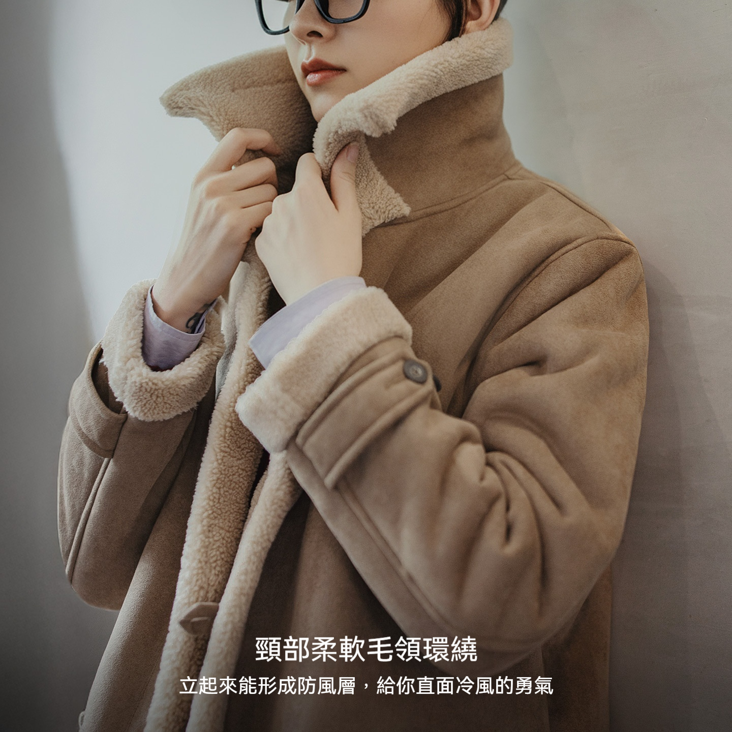 復古巴恩風皮毛一體立翻領中長款加絨夾棉服襖大衣外套秋冬女