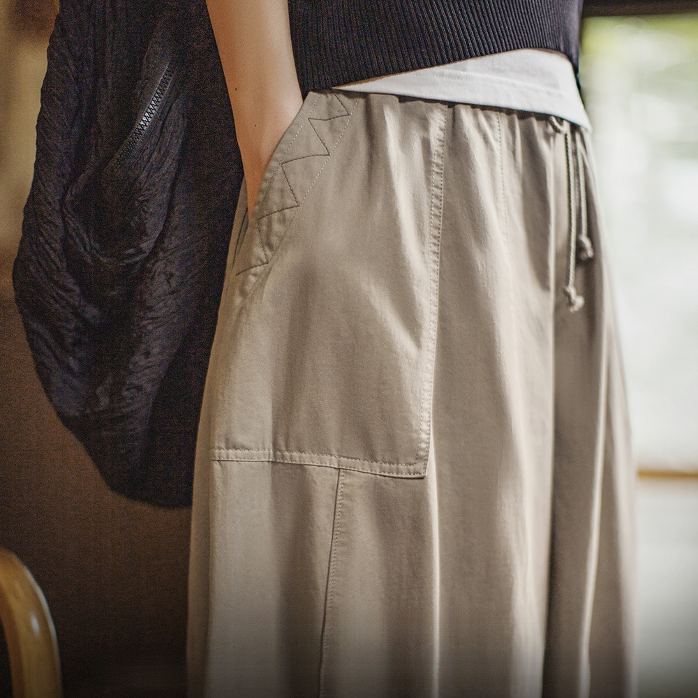 夏日鬆弛感卡其色老錢風闊腿氣球褲復古工裝梨型顯瘦山本褲女