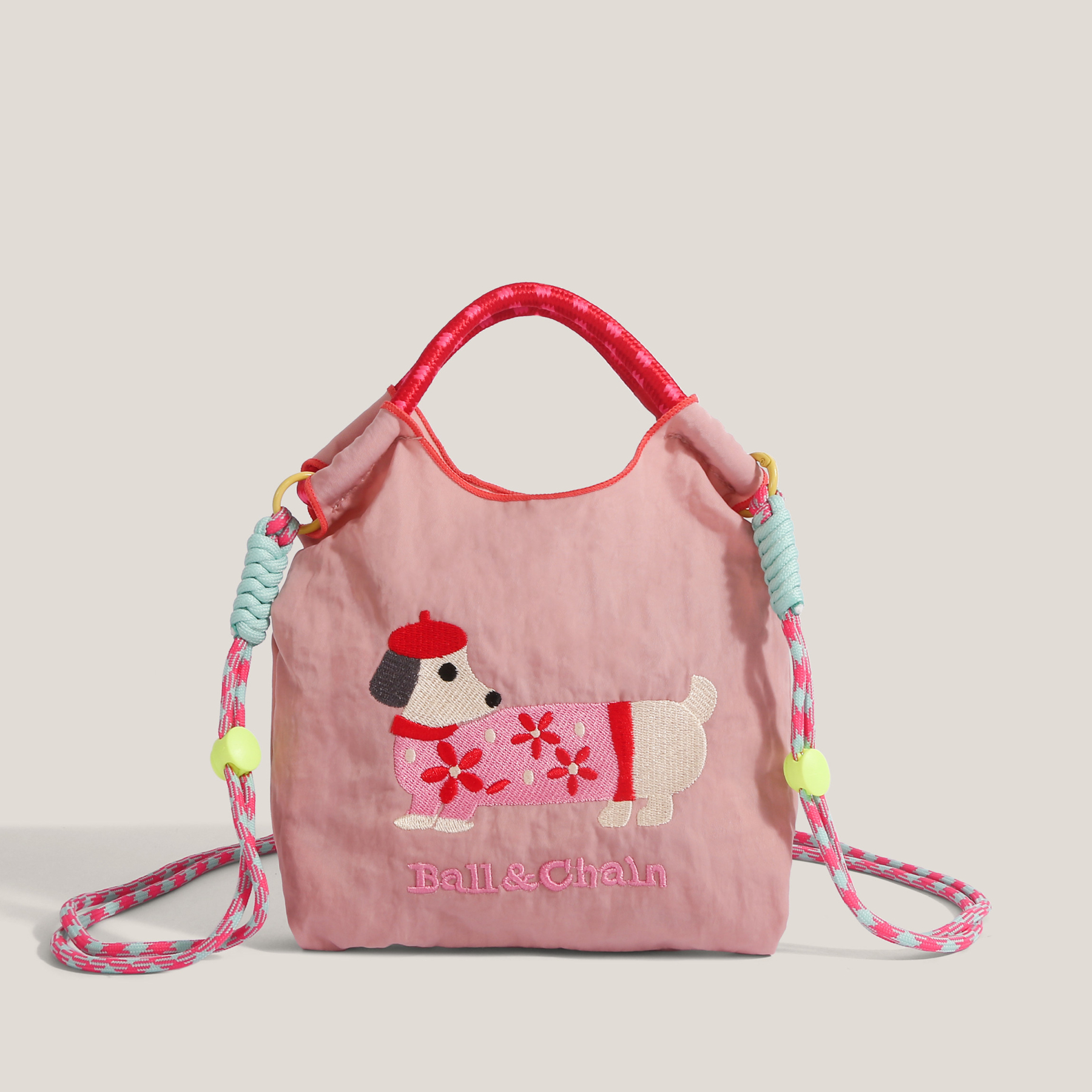 環保購物袋刺繡腊腸狗迷你手提包單肩斜挎包手機包