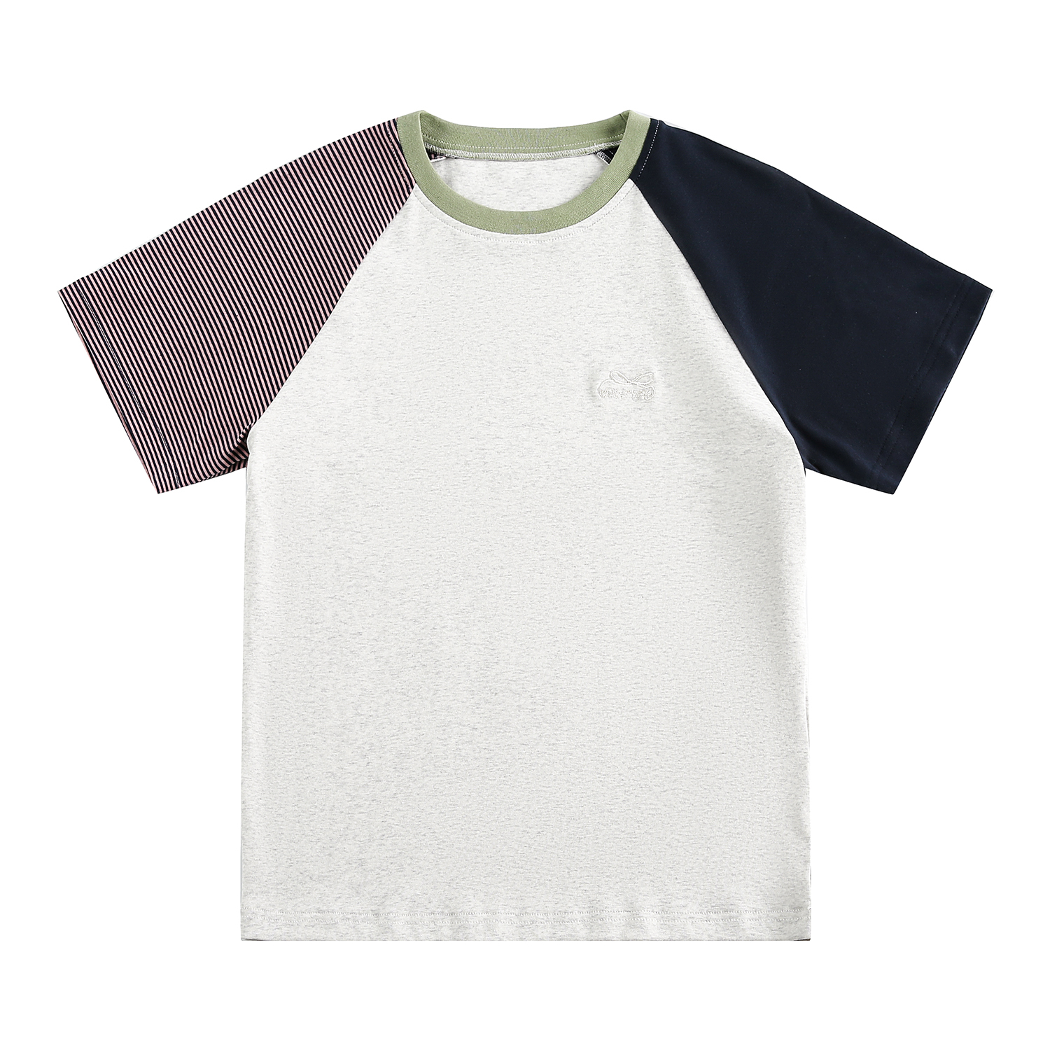 撞色拼接條紋短袖女t恤夏蝴蝶結刺繡上衣設計感小眾