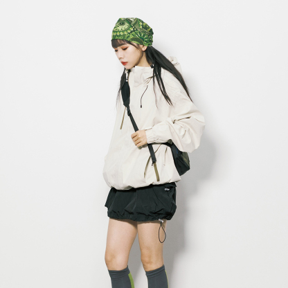 戶外工裝連帽拉鍊衝鋒衣外套女春秋美式復古休閒徒步登山服