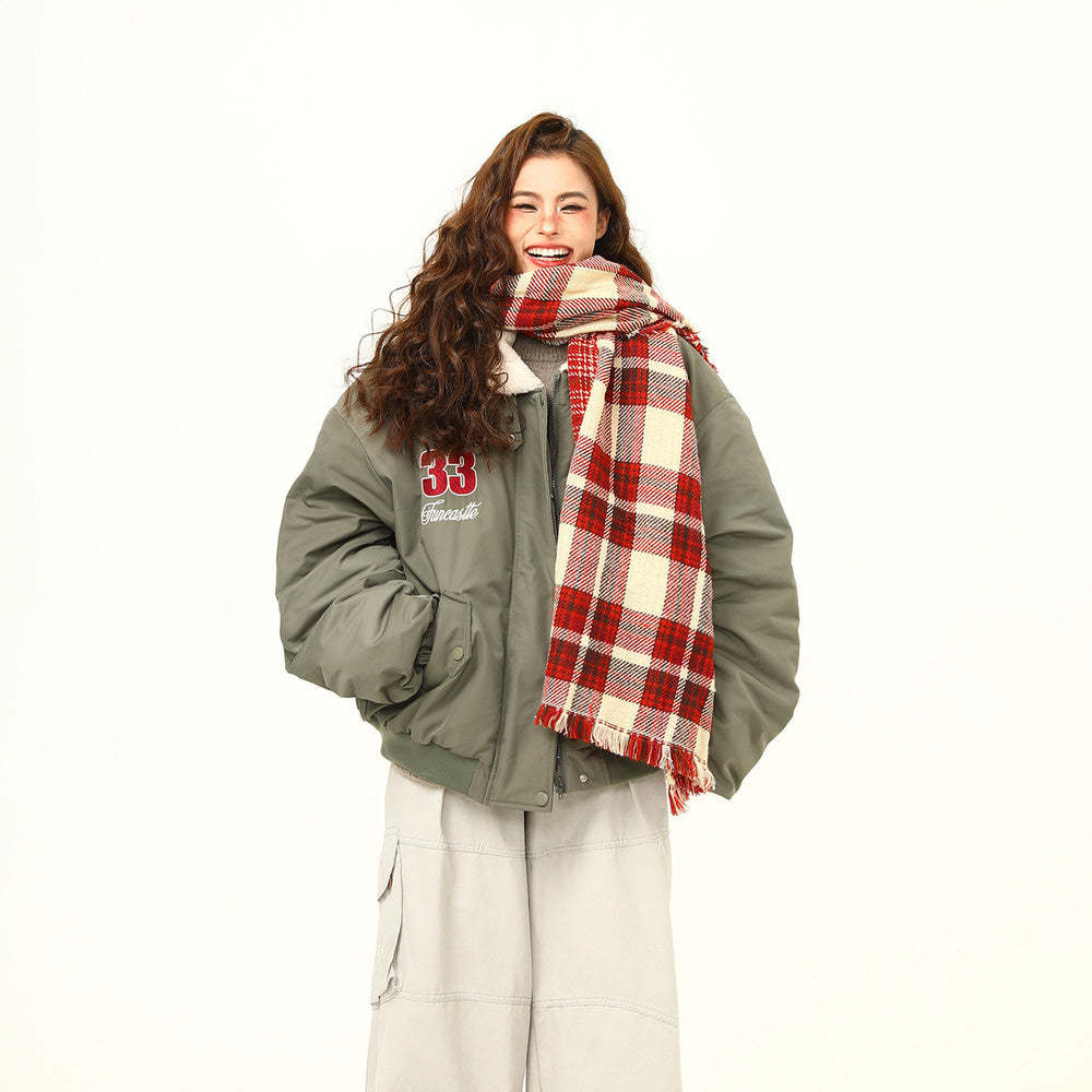 美式復古羊羔毛翻領棉服外套女冬季新款加厚保暖棉衣棉襖