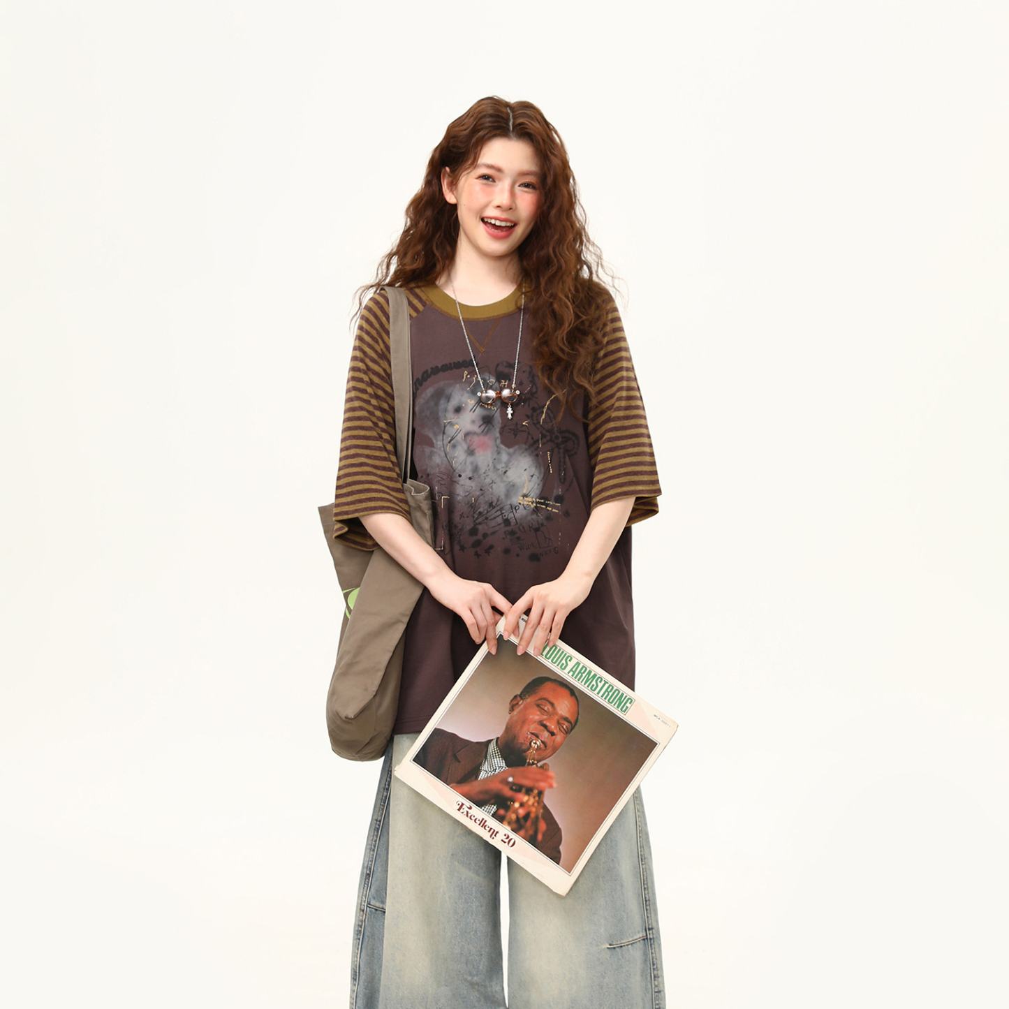 美式復古塗鴉小狗印花設計感短袖T恤女寬鬆插肩袖tee