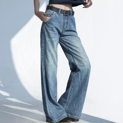 美式復古微喇牛仔褲女2025新款闊腿褲顯瘦褲子直筒褲