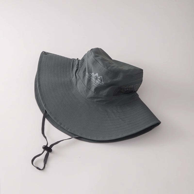 美式復古休閒卡其色登山帽女夏季防曬透氣遮陽漁夫帽子釣魚露營帽