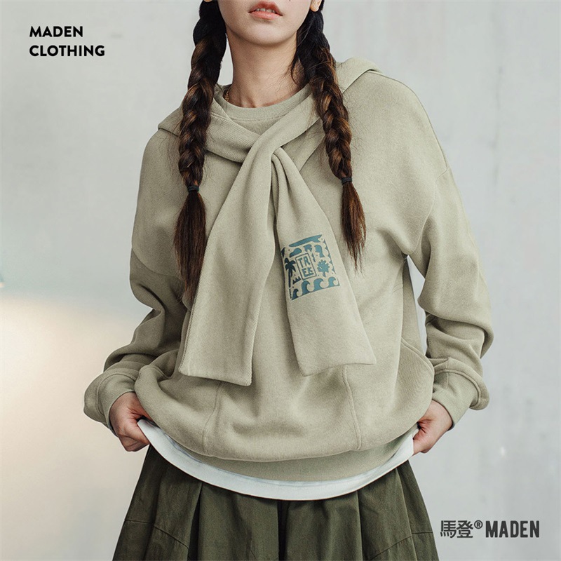 馬登女裝 披肩連帽衛衣假兩件寬鬆百搭休閒上衣慵懶風疊穿外套秋季女