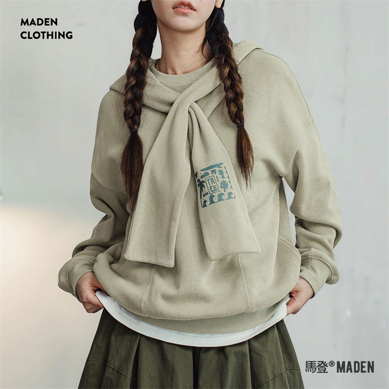 馬登女裝 披肩連帽衛衣假兩件寬鬆百搭休閒上衣慵懶風疊穿外套秋季女