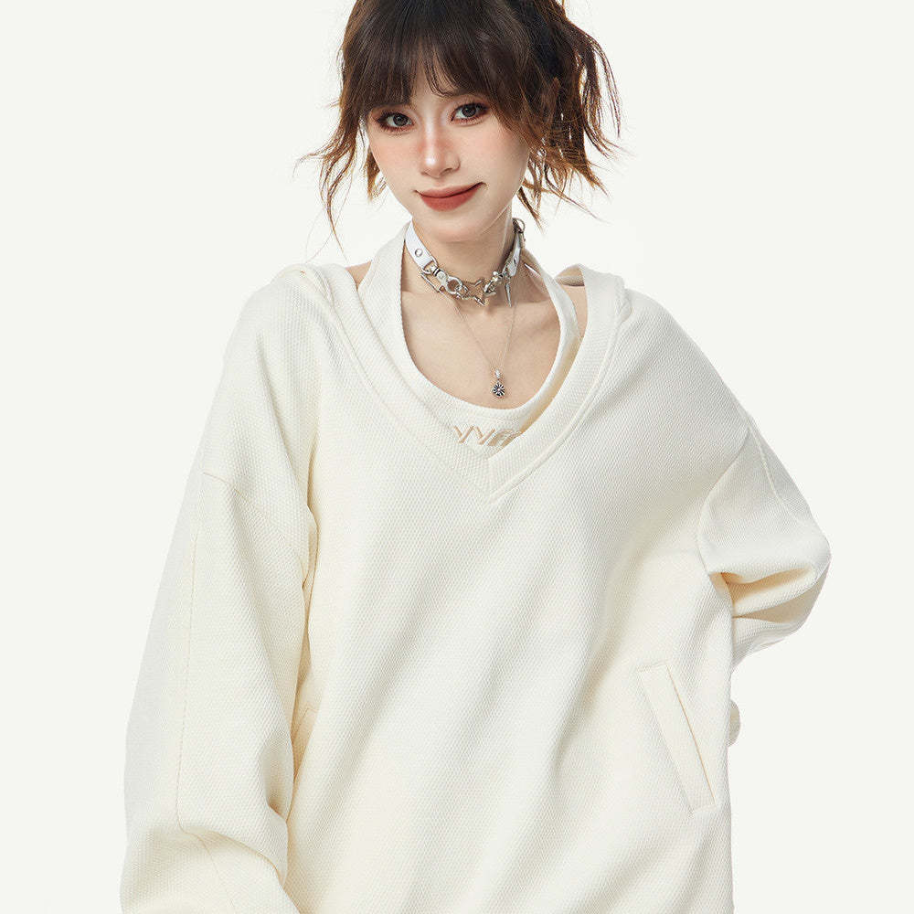 美式復古連帽套頭衛衣春秋季正肩oversize重磅寬鬆背心兩件套