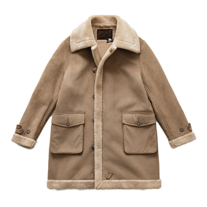 復古巴恩風皮毛一體立翻領中長款加絨夾棉服襖大衣外套秋冬女