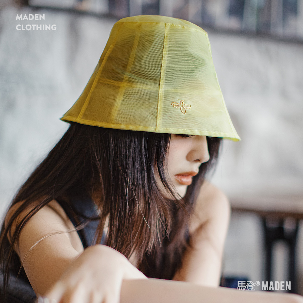 夏日鹅蛋黃遮陽可折疊漁夫帽2025密網紗風孔透氣便攜涼帽女