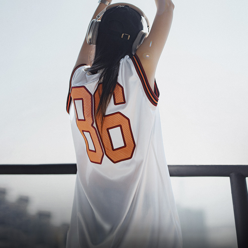 夏日高街運動寬鬆籃球服復古撞色T恤無袖慵懶球衣坎肩背心女