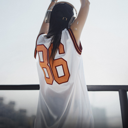 夏日高街運動寬鬆籃球服復古撞色T恤無袖慵懶球衣坎肩背心女