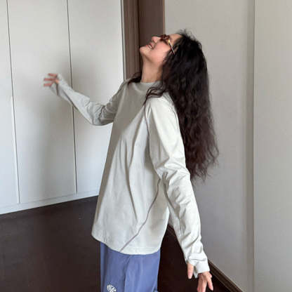 2025春季韓版拼色字母印花長袖t恤寬鬆休閒女打底衫上衣