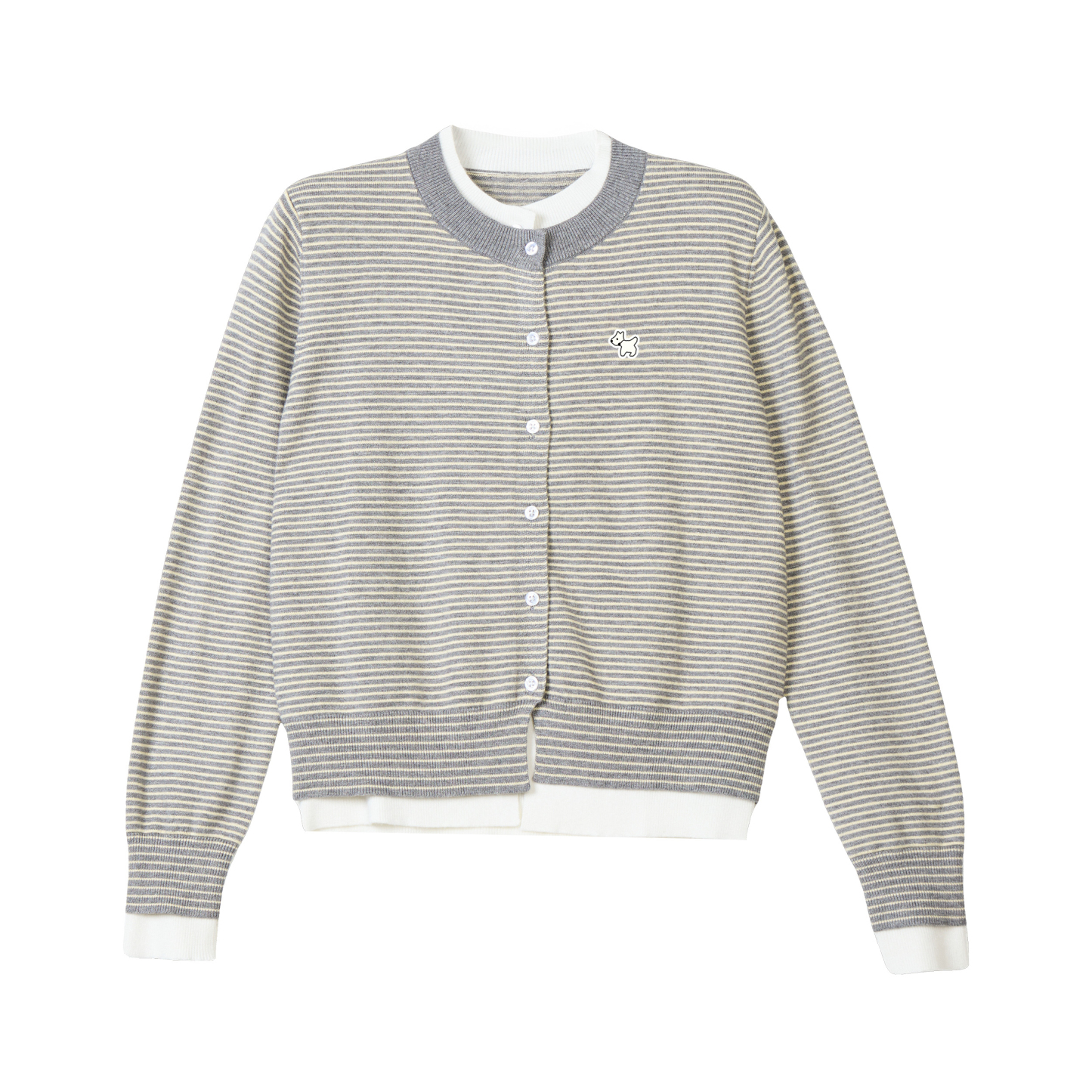 美式灰色條紋假兩件長袖針織開衫毛衣女秋冬短款內搭打底外套上衣