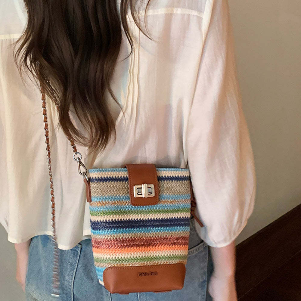 彩虹橋水桶包包女式2025新款春夏小包編織單肩斜挎包
