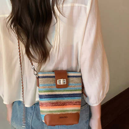 彩虹橋水桶包包女式2025新款春夏小包編織單肩斜挎包