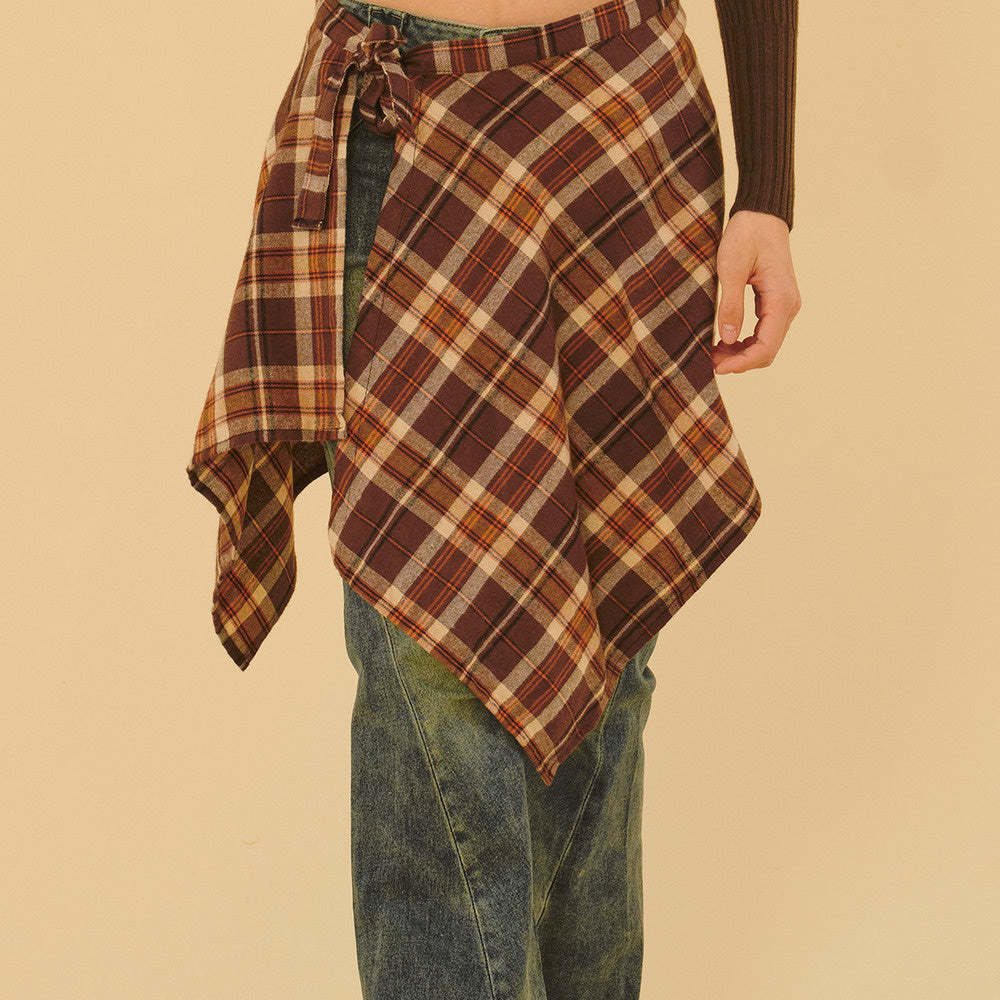 復古美拉德疊穿搭配神器格子屁簾女一片式系帶藏肉半身裙簾子