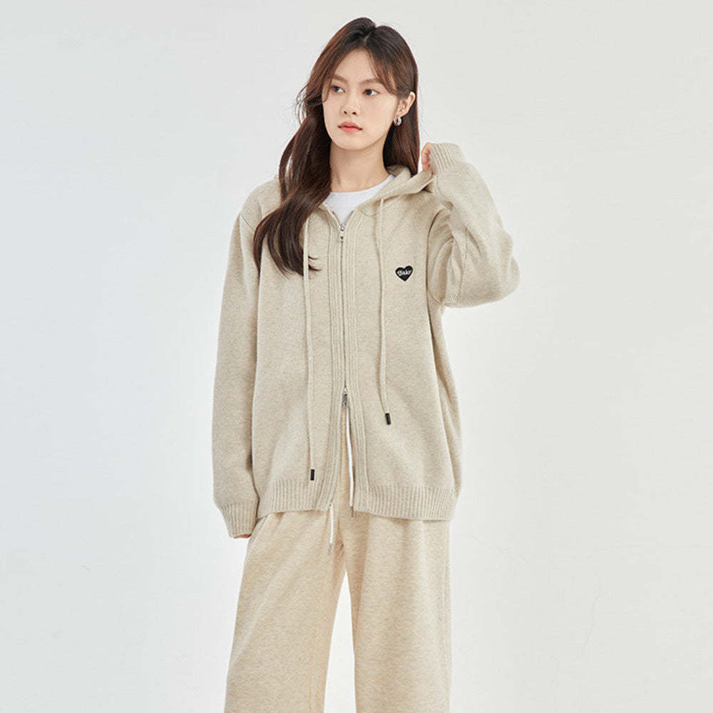 灰色連帽針織開衫外套女2024秋季新款寬鬆上衣