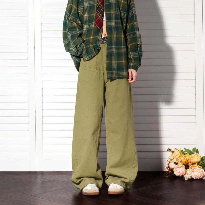 白色美式高街直筒顯瘦休閒褲女cleanfit窄版闊腿褲子