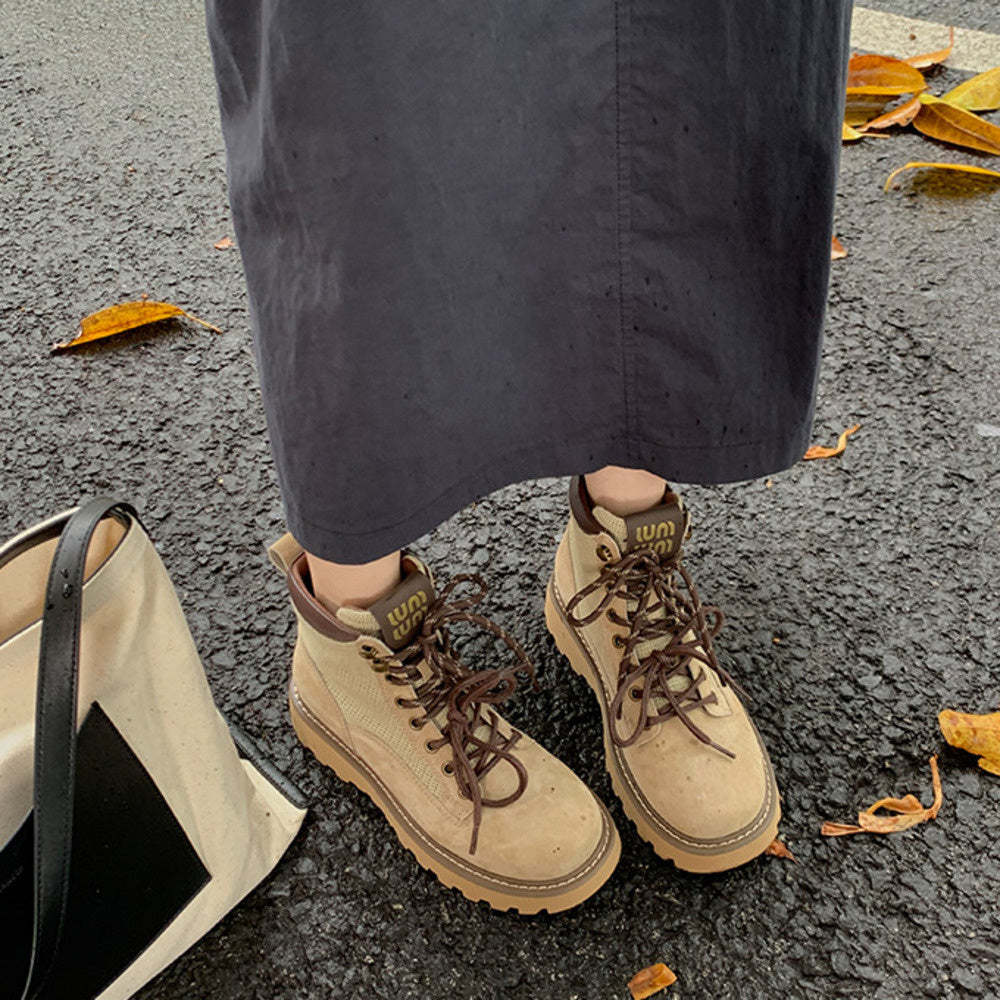 英倫風時髦低幫短靴圓頭厚底經典馬丁靴女春秋款