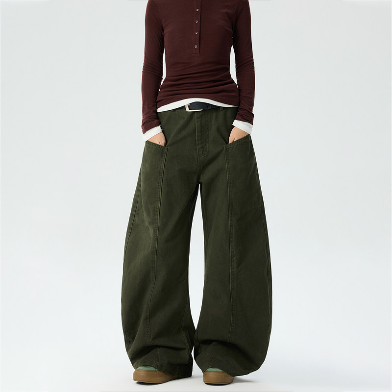 美式復古解構設計感廓形彎刀褲女寬鬆闊腿潮牌工裝褲子