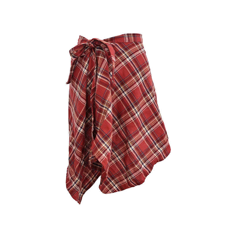 復古美拉德疊穿搭配神器格子屁簾女一片式系帶藏肉半身裙簾子