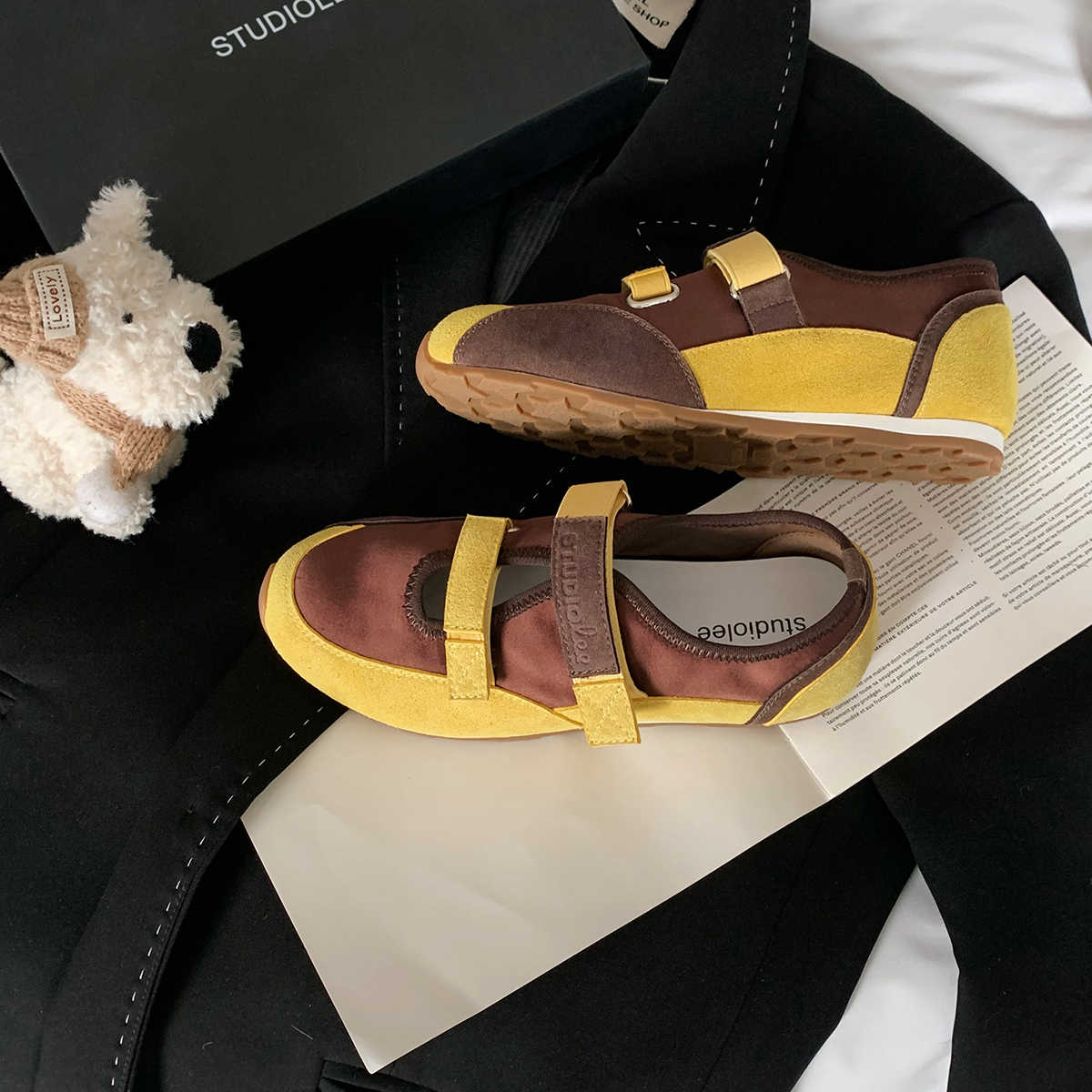 雙魔術貼軟底軟面芭蕾單鞋瑪麗珍運動風休閒鞋女