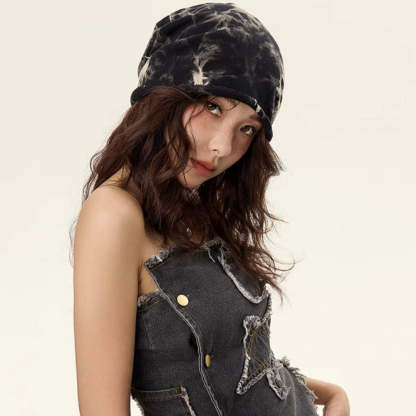 美式復古紮染堆堆帽子女卷邊顯臉小街頭休閒針織素顏包頭冷帽頭巾