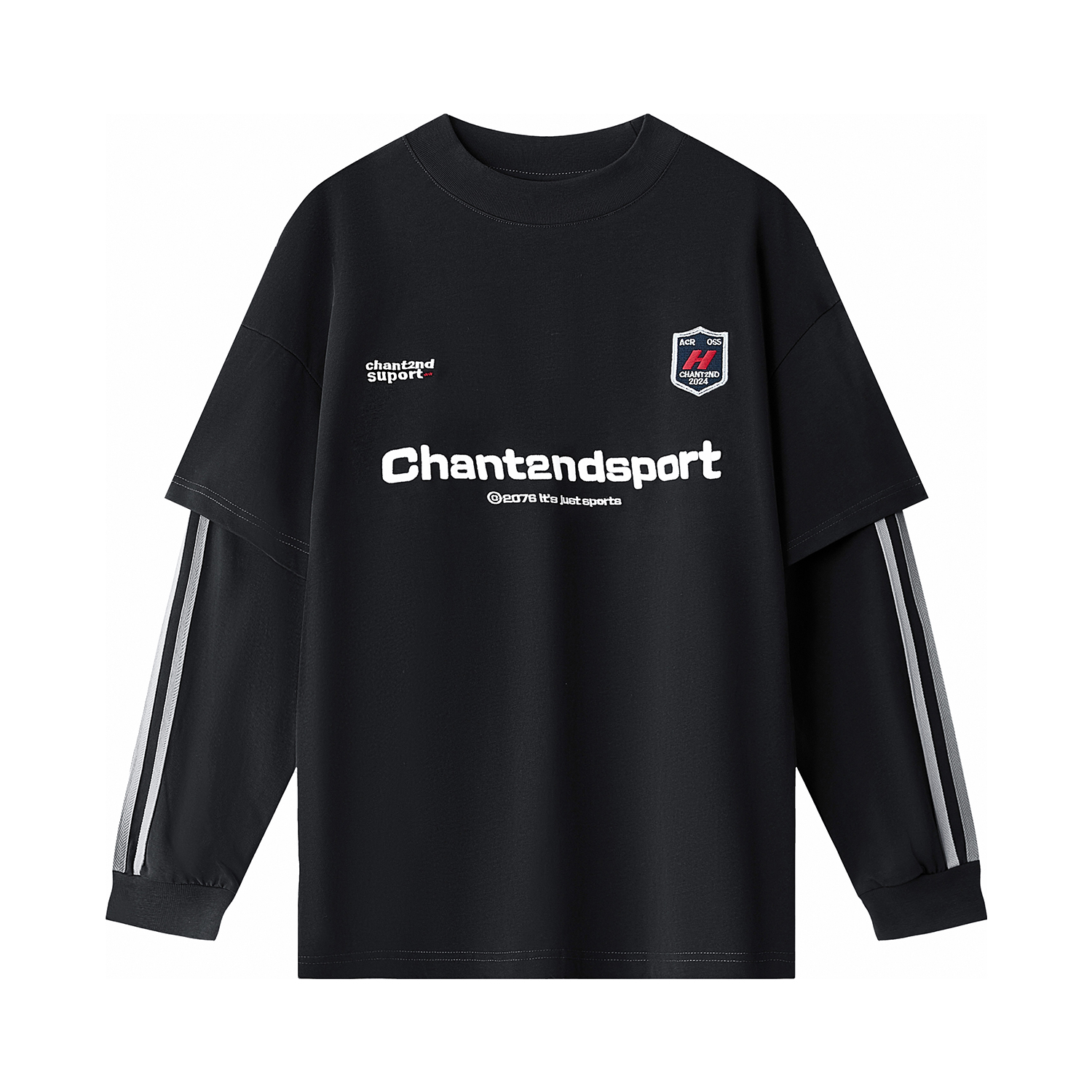 假兩件長袖t恤女早秋美式慵懶chic上衣寬鬆純棉球衣T恤