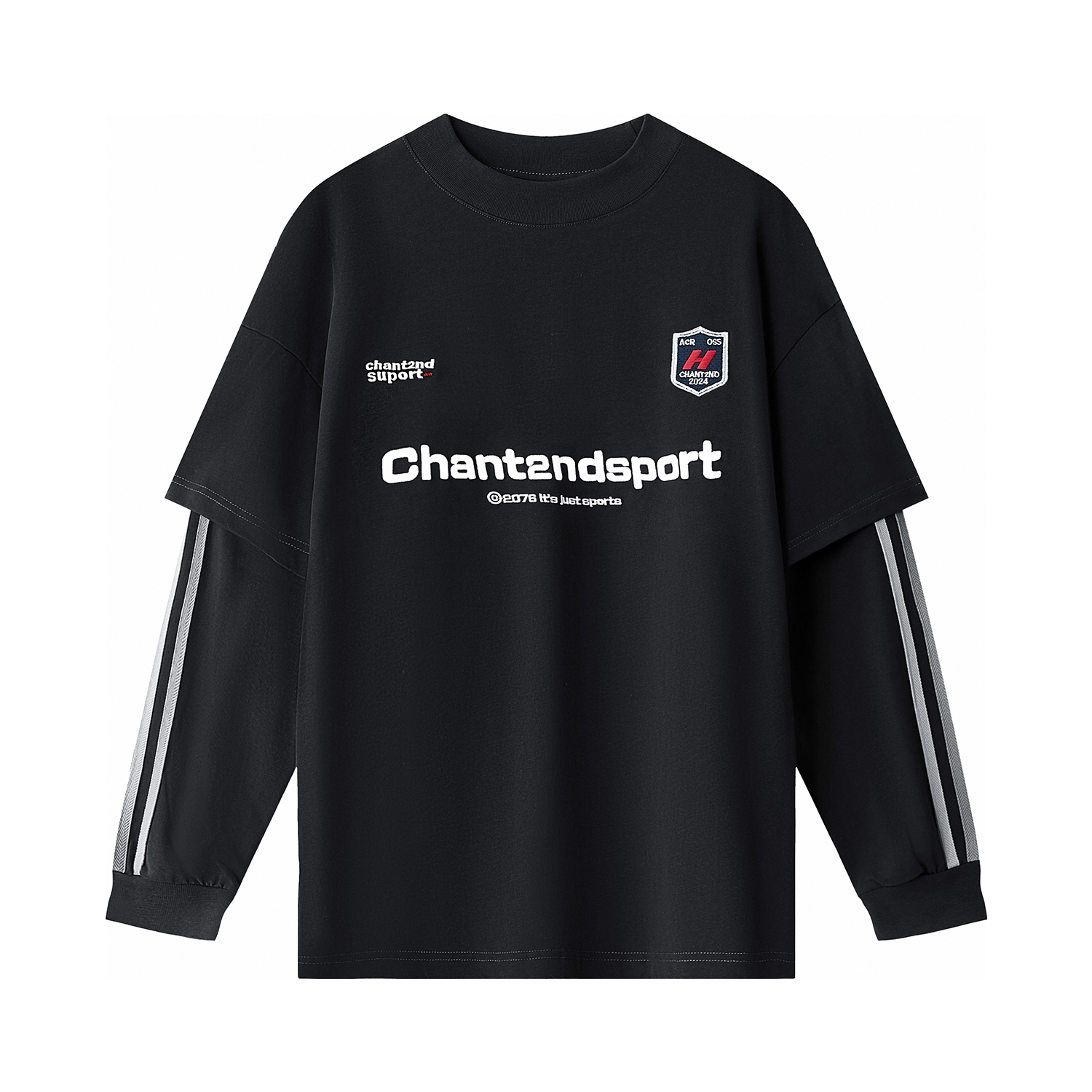 假兩件長袖t恤女早秋美式慵懶chic上衣寬鬆純棉球衣T恤