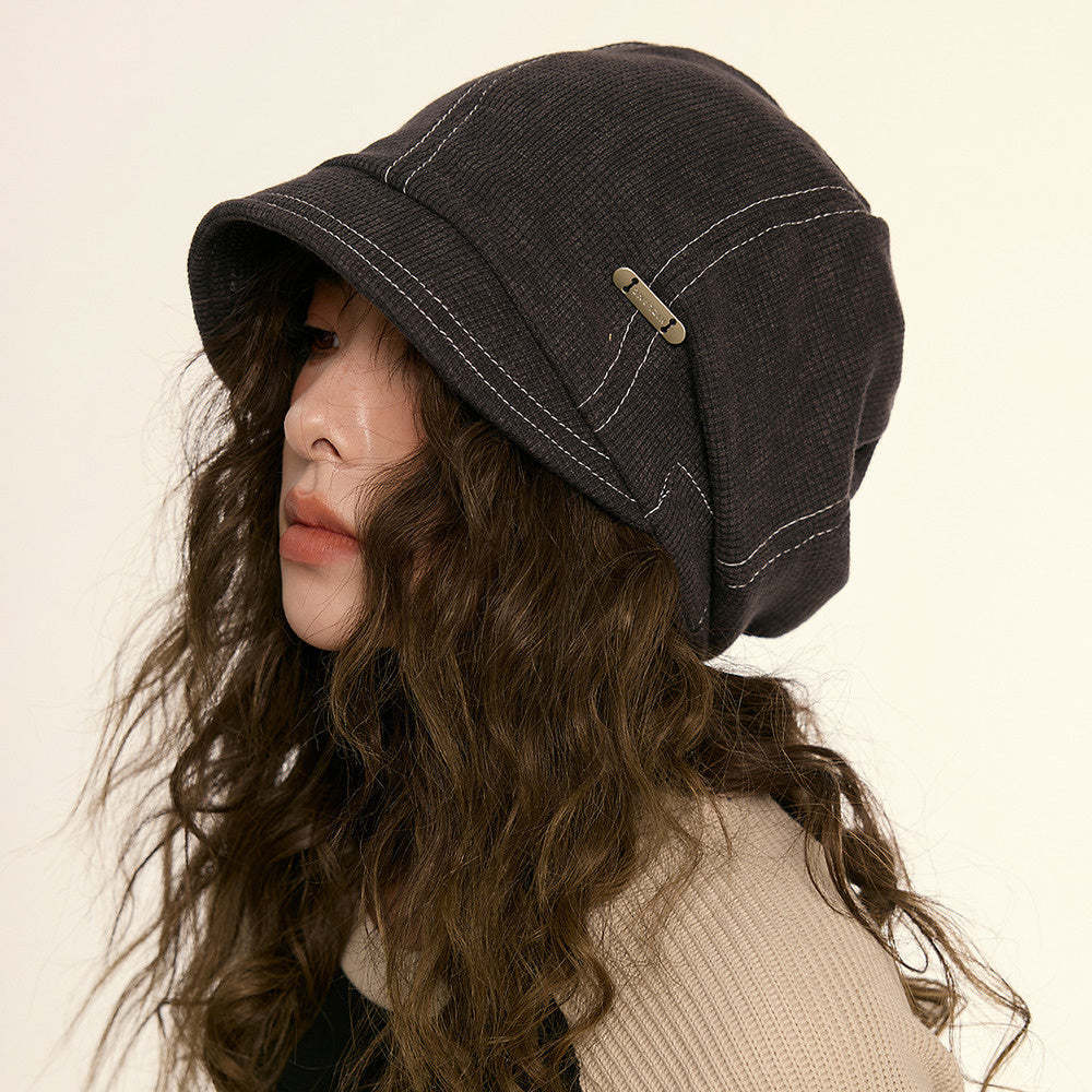 美式復古素顏遮臉漁夫帽子女秋冬黑色街頭休閒顯臉小包頭堆堆冷帽
