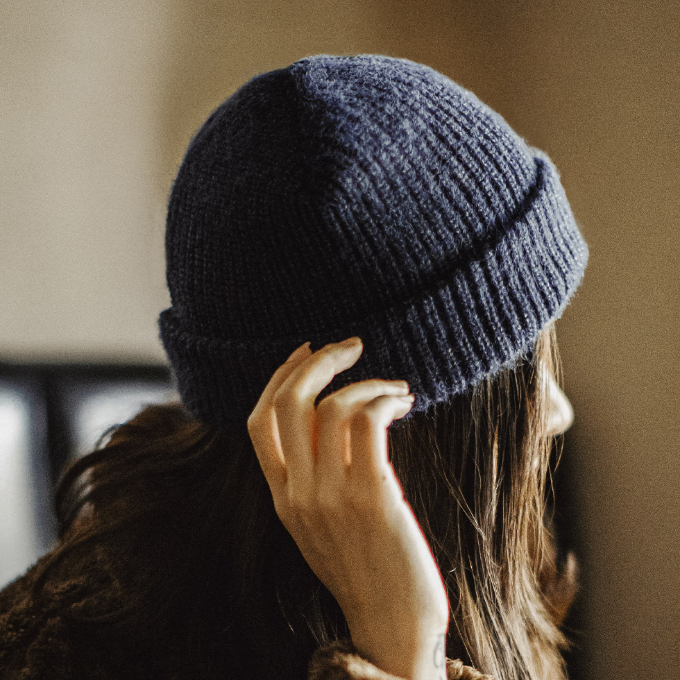 藏青色復古針織保暖加厚毛線冷帽子大頭圍防寒護耳瓜皮帽女冬