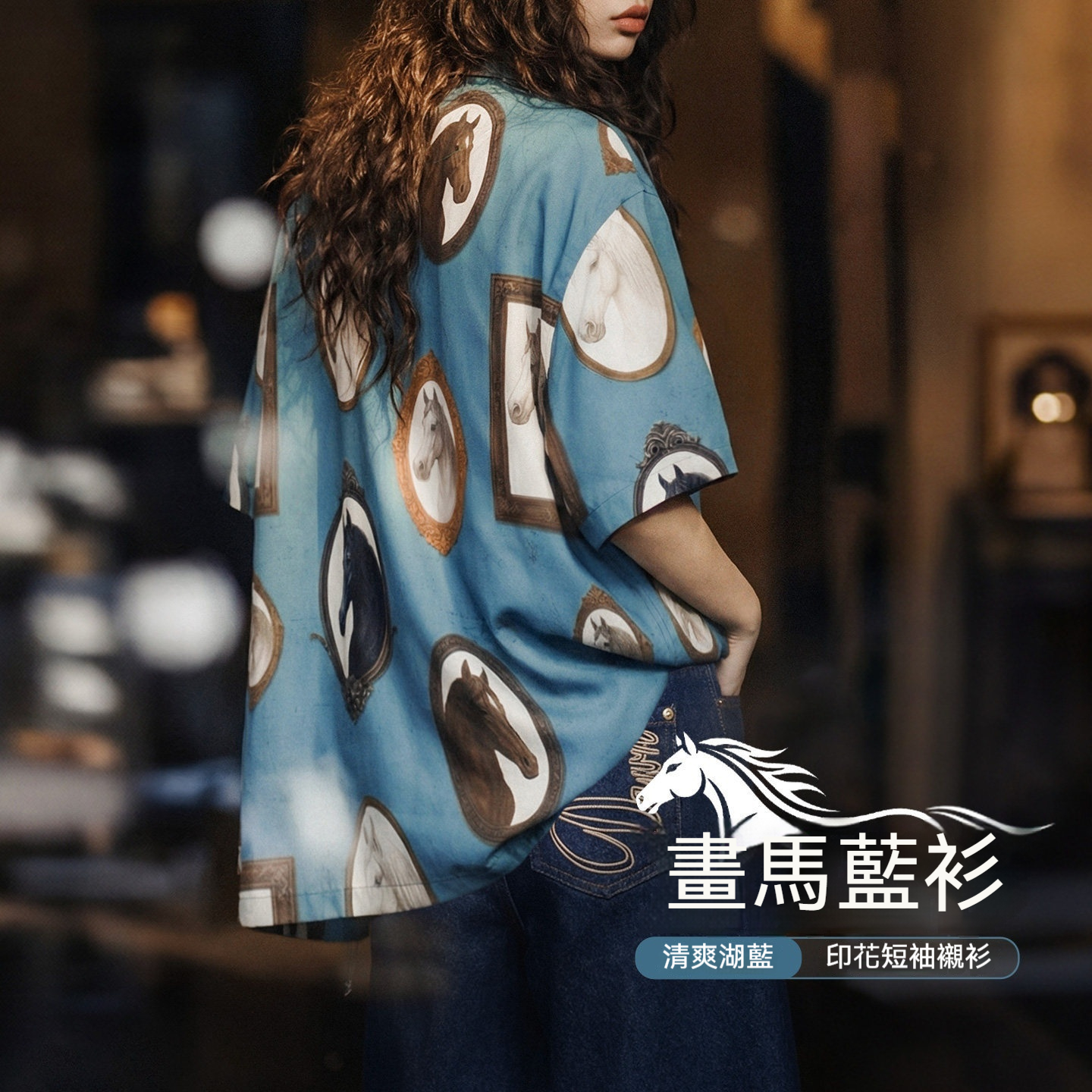 美式復古翻領寬鬆度假風趣味印花短袖襯衫上襯衣女士夏外穿