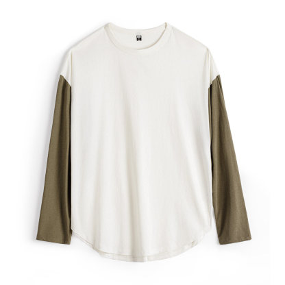 雪花棉圓領寬鬆輕薄撞色拼接內搭長袖T恤衛衣打底衫上衣女春