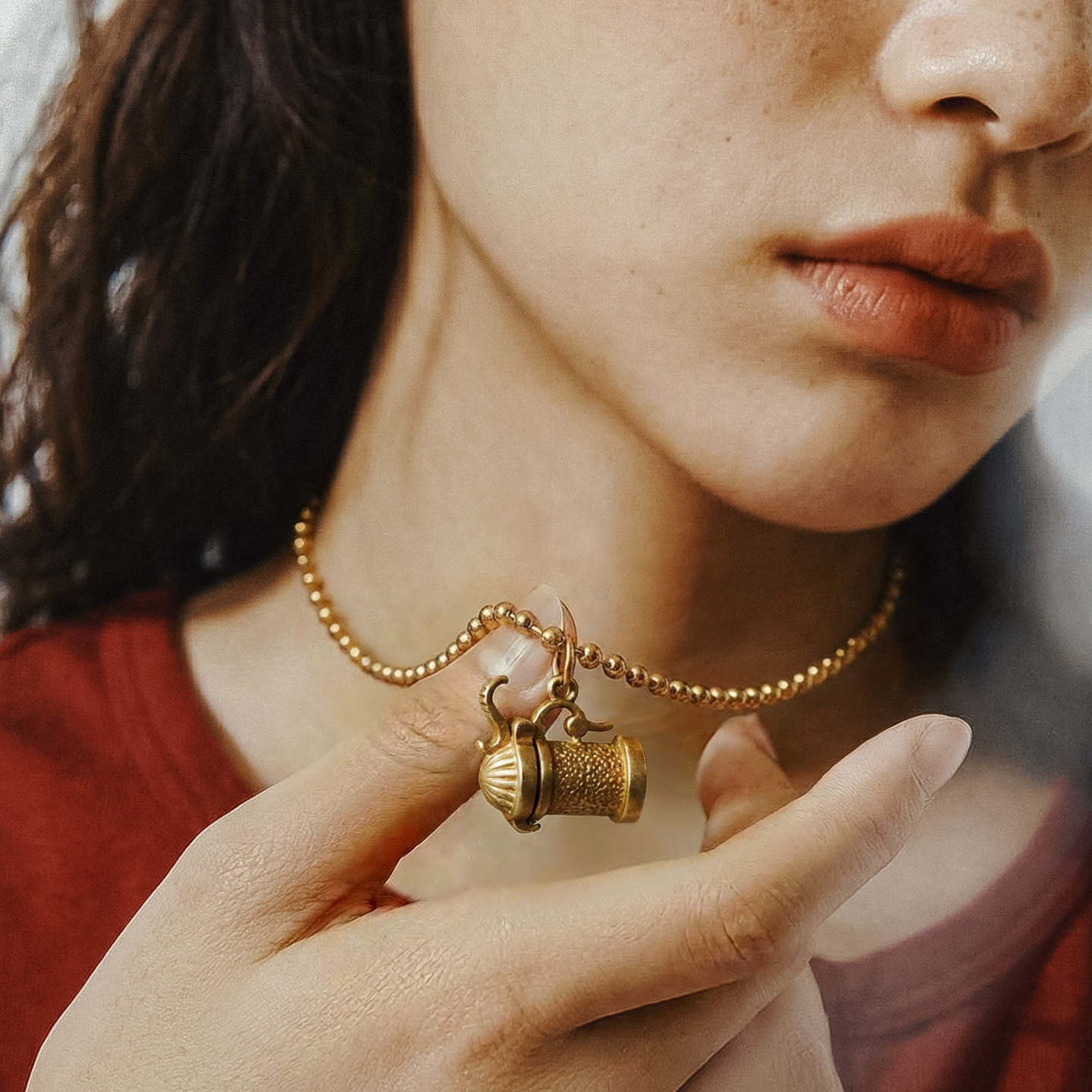 復古黃銅把把壺手把件黃銅掛件配飾品項鍊女款2026年新款吊墜