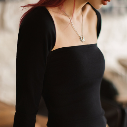 格雷系一字領鏤空長袖T恤辣妹掛脖扭結DIY坎肩百變露肩上衣女