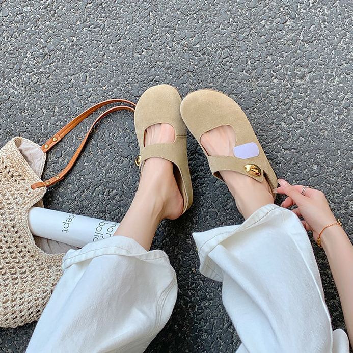 小金豆圓頭軟萌增高厚底瑪麗珍勃肯半拖鞋女夏季