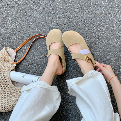 小金豆圓頭軟萌增高厚底瑪麗珍勃肯半拖鞋女夏季