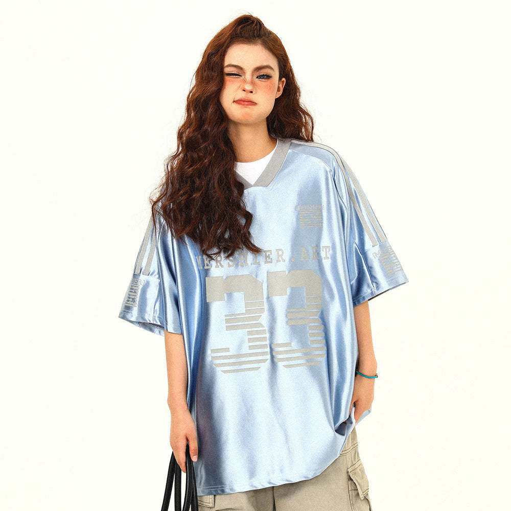 美式球衣風t恤冰球服jerseyfit運動復古短袖男女寬鬆上衣