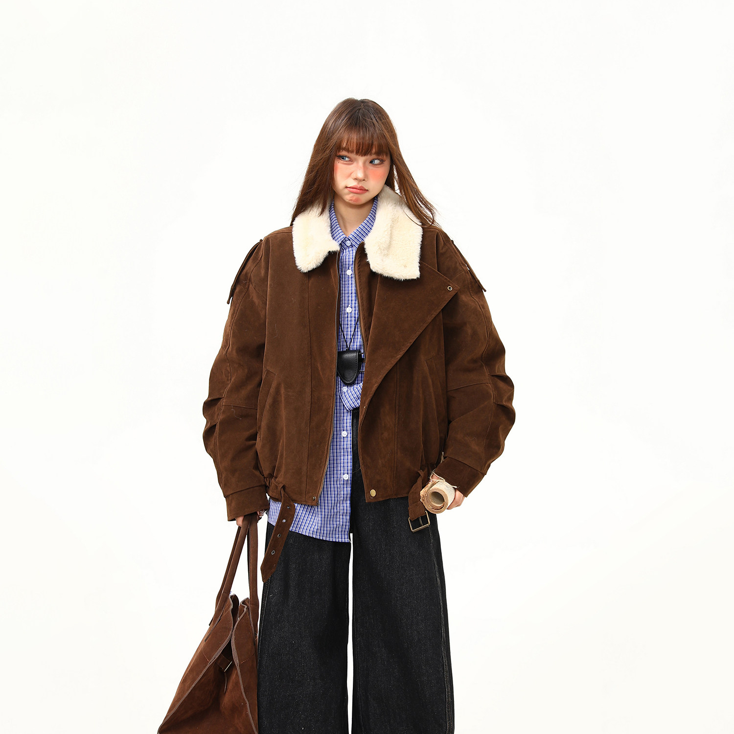 重磅麂皮絨巴恩風棉服外套女美式復古冬季百搭棉衣