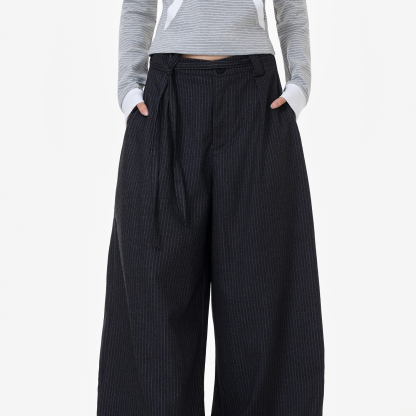 美式復古條紋西裝休閒褲女高級感垂墜感鬆弛慵懶闊腿褲子
