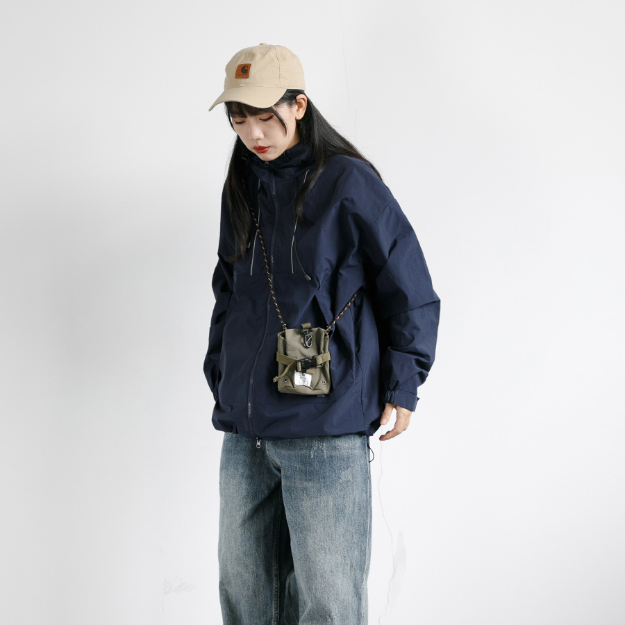 日系連帽戶外工裝拉鍊大口袋衝鋒衣夾克女中性風寬鬆短外套