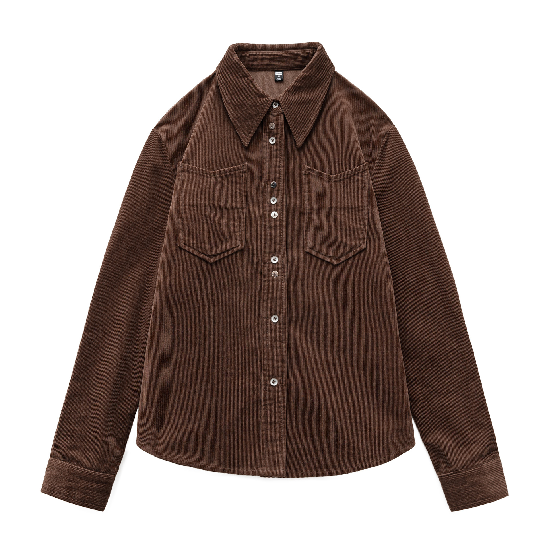 美拉德咖色純棉燈芯絨上衣雙排扣肌理感長袖襯衫外套秋季女士