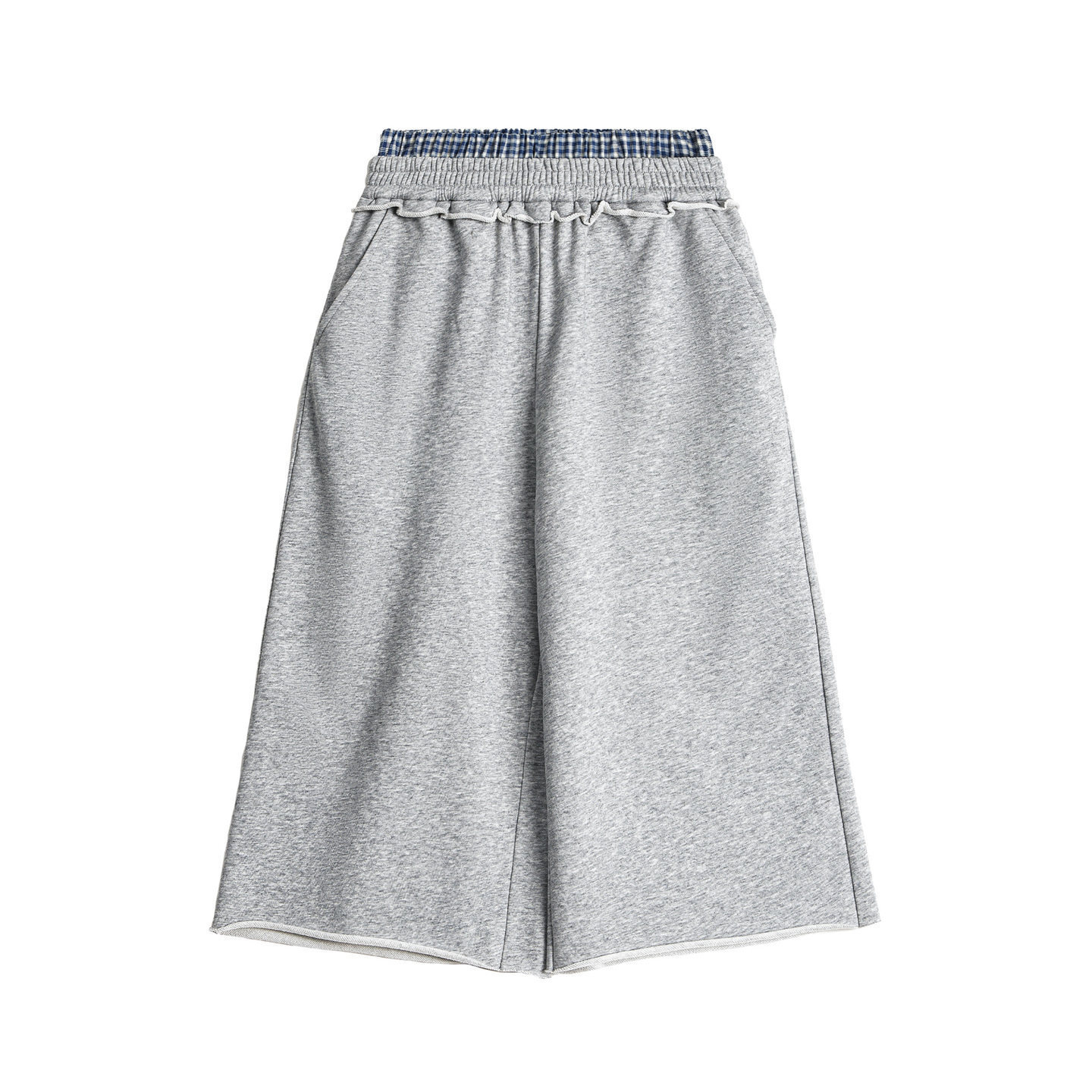 美式灰色低雙腰頭直筒闊腿七分褲中衛褲休閒木耳邊褲子女士夏