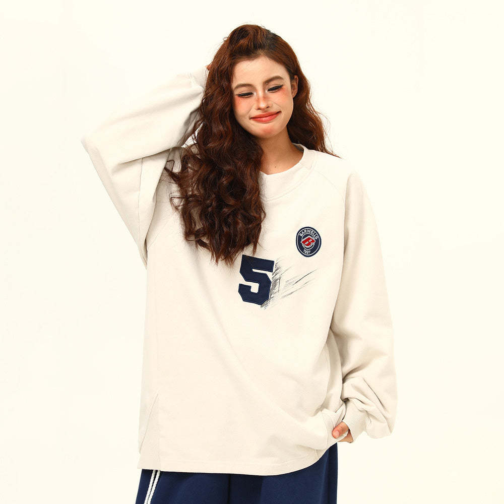 美式復古運動風字母套頭衛衣女寬鬆秋季百搭上衣