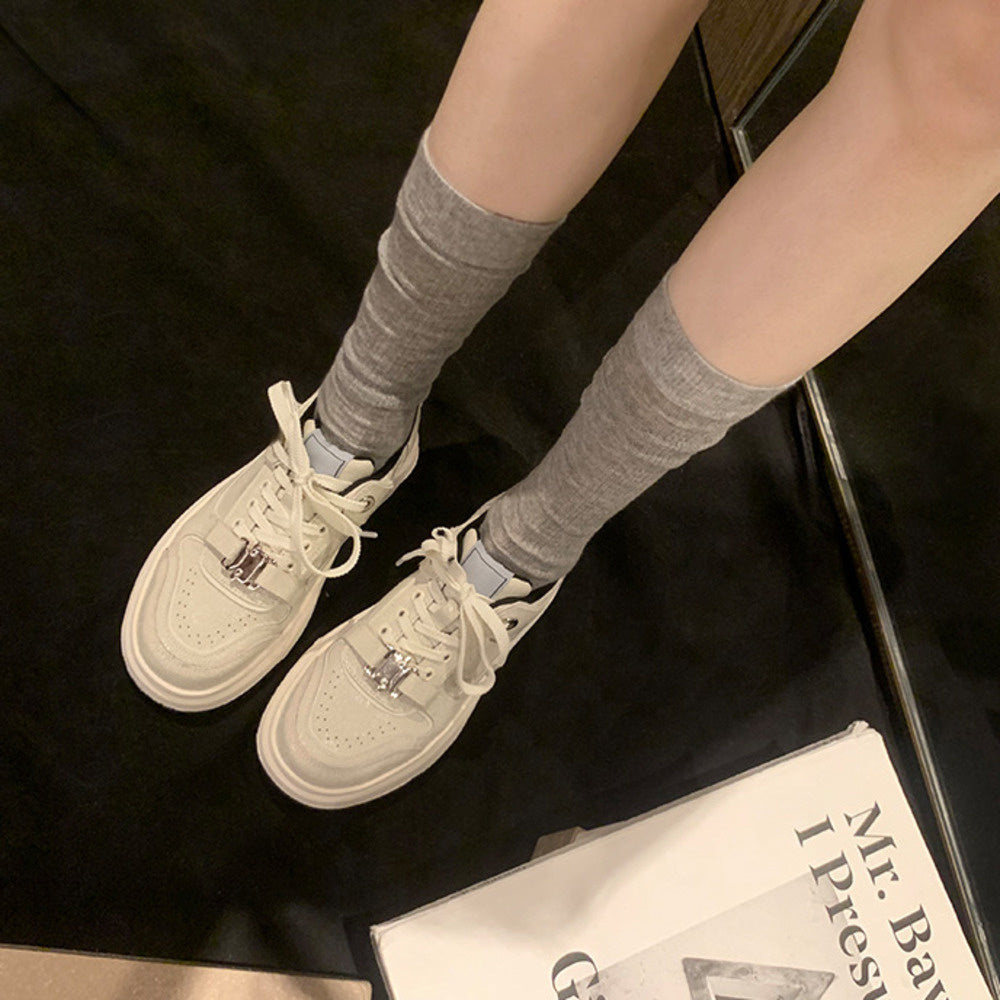 爆裂紋增高厚底小白鞋系帶百搭低幫休閒板鞋女春