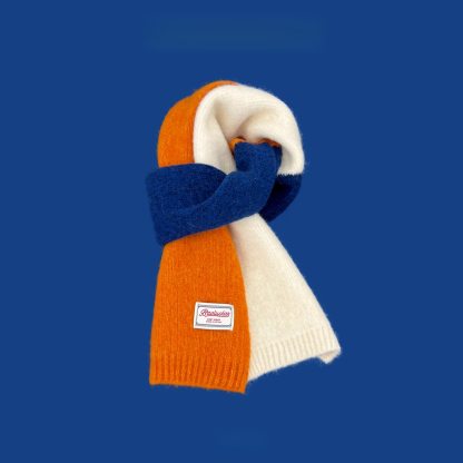 新款日系多巴胺撞色羊毛圍巾女秋冬季保暖百搭軟糯針織圍脖