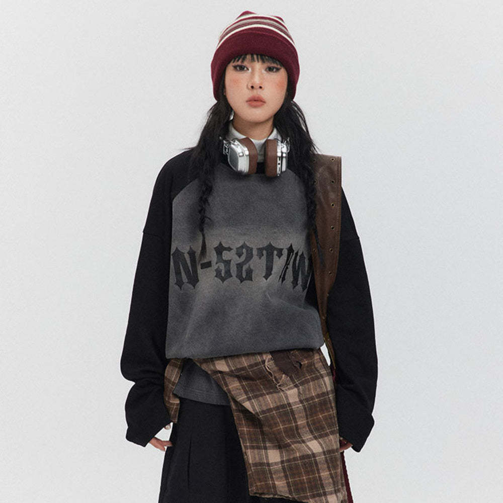美式復古潮牌高街插肩袖衛衣女oversize上衣春秋