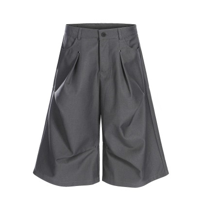 夏季潮牌設計感撞釘休閒短褲女cleanfi闊腿七分褲